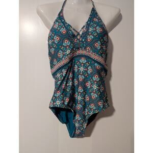 Laundry Shelli Segal Size Medium Blue Paisley One-Piece Swimsuit